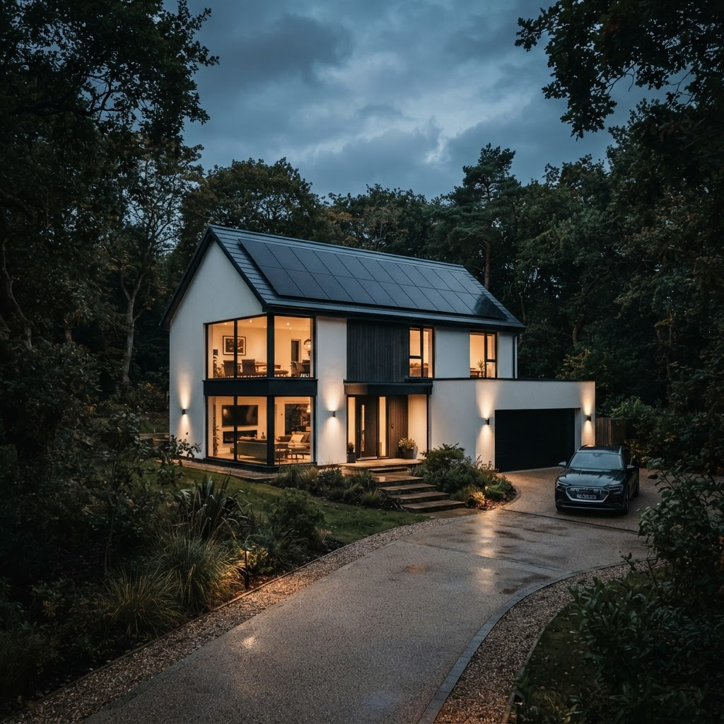 Solar panels installed on a modern residential home